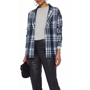 3x1 Blue Moxy Checked Cotton Flannel Blazer Navy